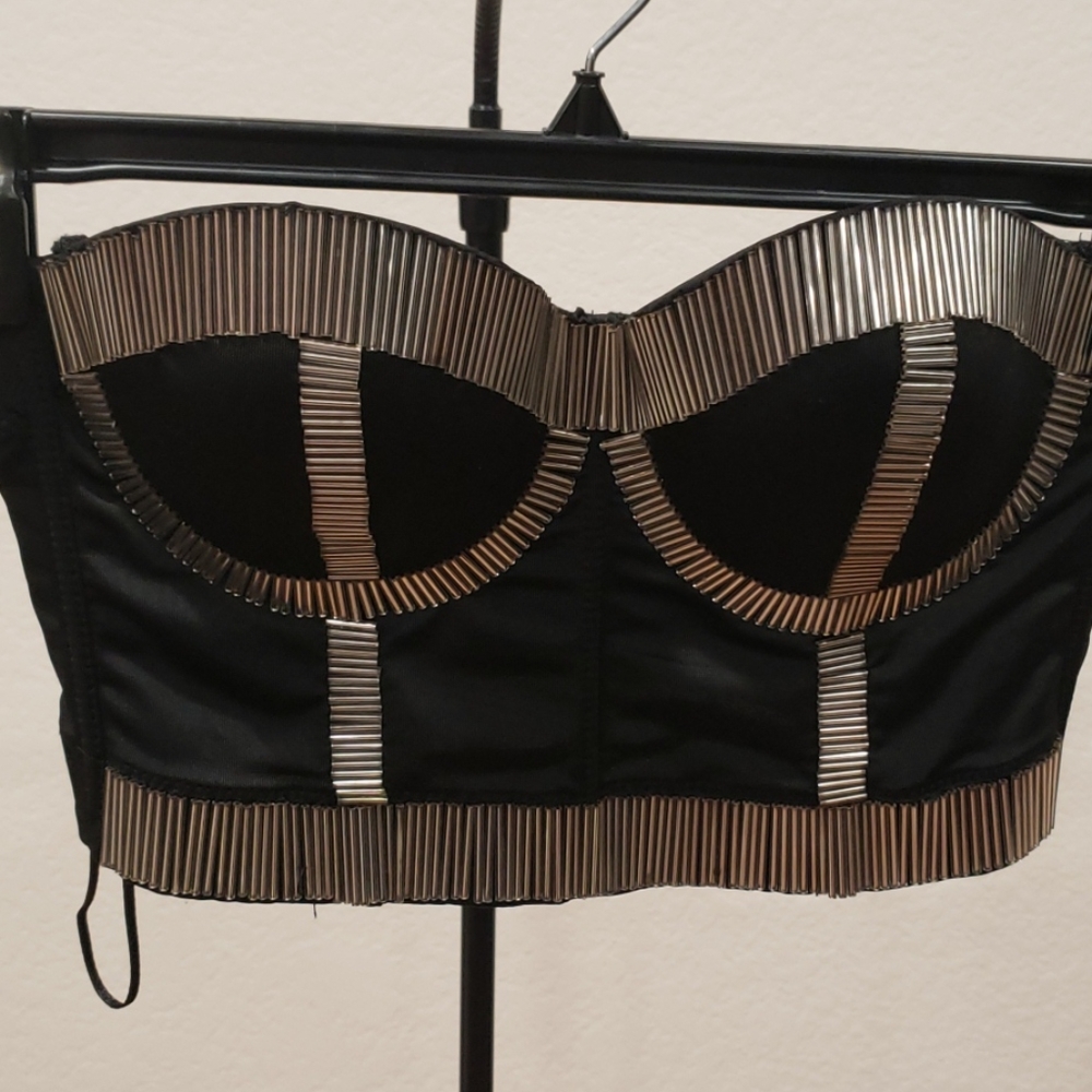 Black Beaded Bustier Top